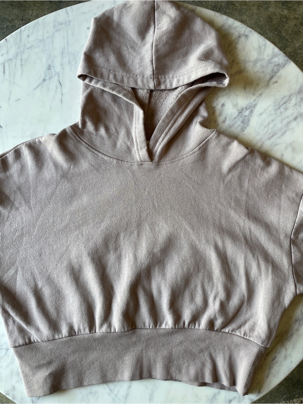Hippie Rose Cropped Hooded Taupe Sweatshirt